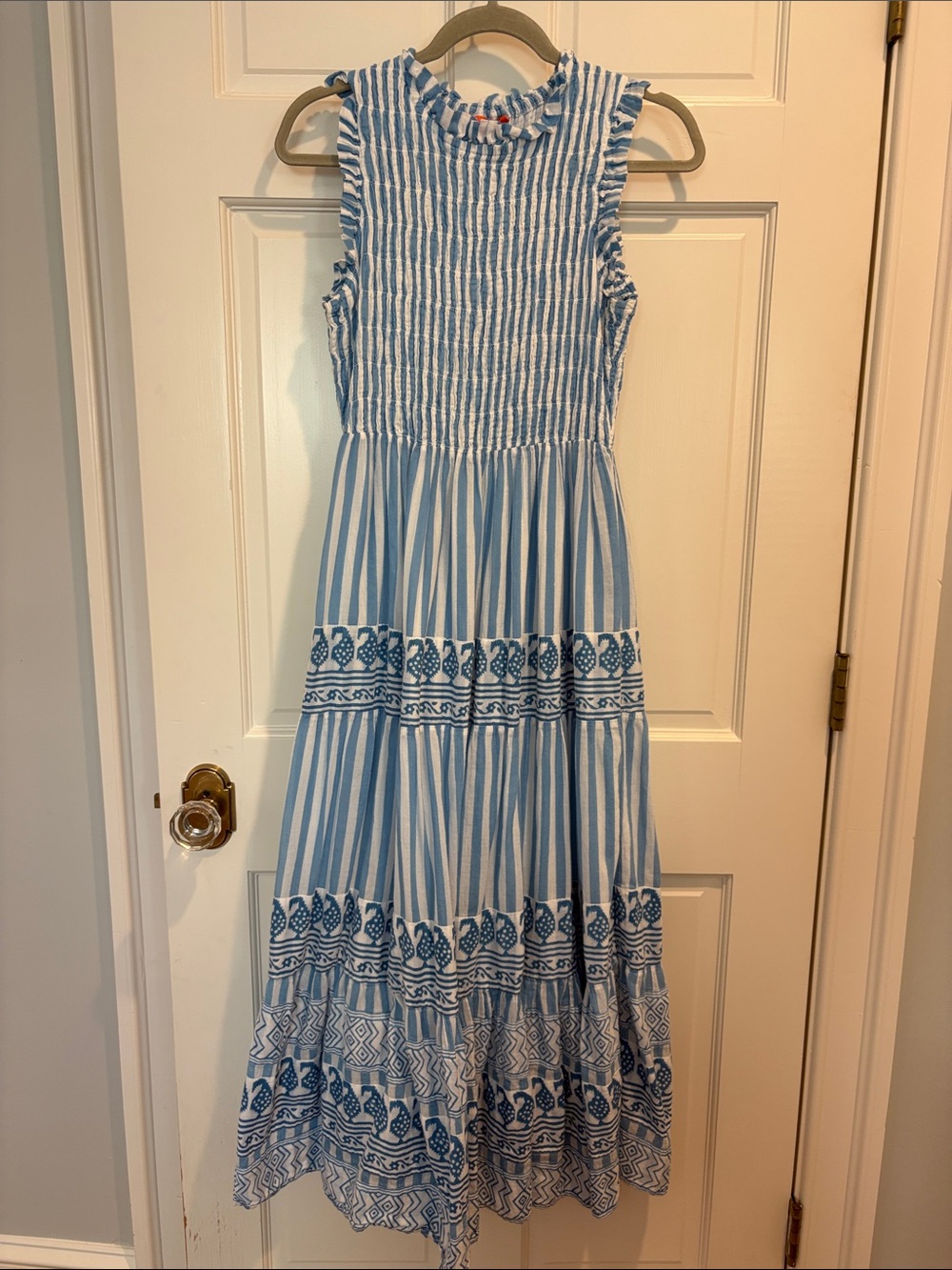 Oliphant Blue and White Striped Maxi Dress